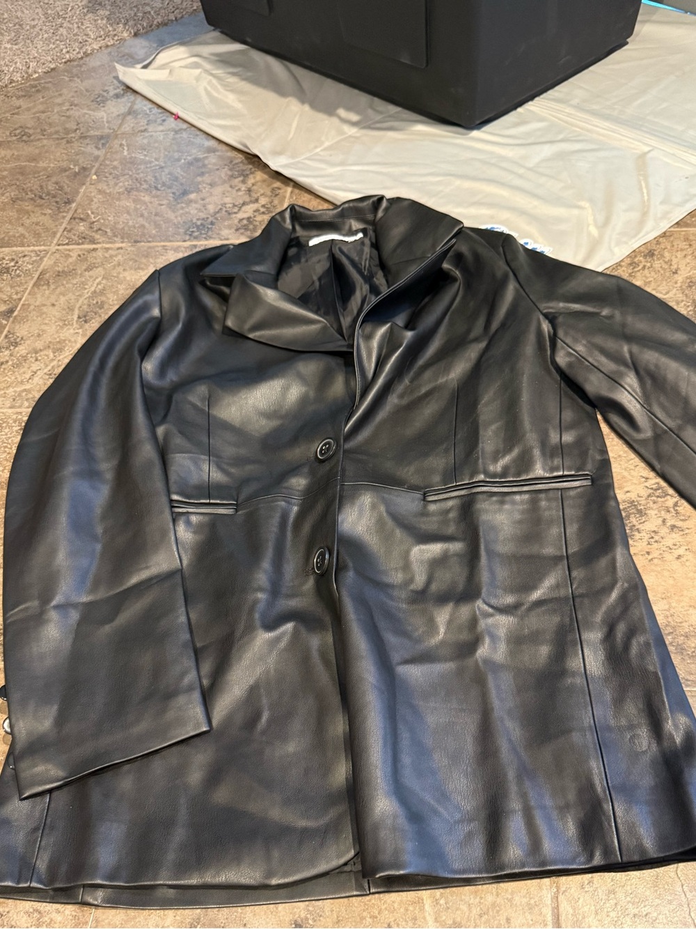 💙Classic Black Leather Button-Front Jacket